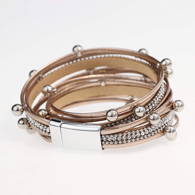 Suyi Women Wrap Bracelet Multilayered Leather Braided Bangle Wrist Cuff Bangles with Magnetic Buckle RoseGold1 - Image 3
